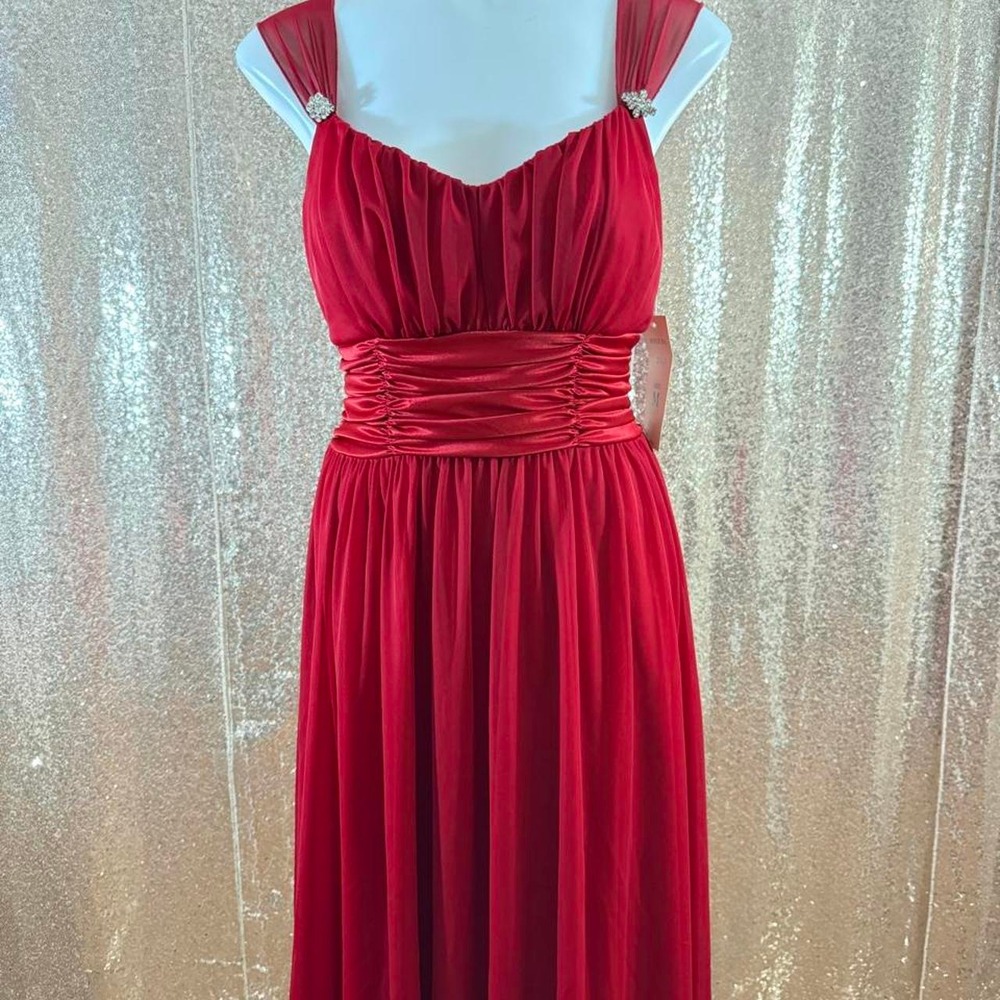 Red Chiffon Cocktail Dress Sweetheart Ruched Formal Gown with Shawl NWT/Size M